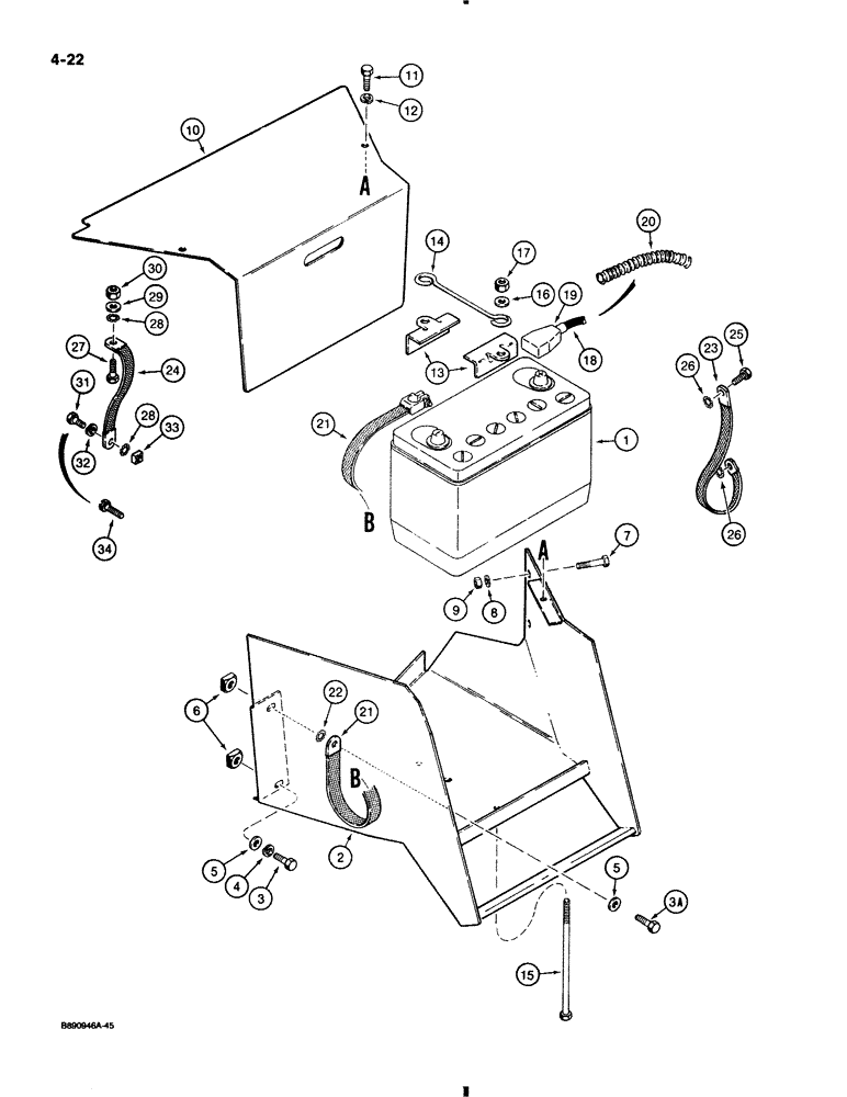 Схема запчастей Case 580K - (4-022) - BATTERY, BOX AND MOUNTING PARTS (04) - ELECTRICAL SYSTEMS