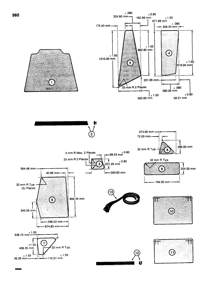 Схема запчастей Case 580D - (560) - CAB GLASS, METRIC DIMENSIONS (09) - CHASSIS/ATTACHMENTS