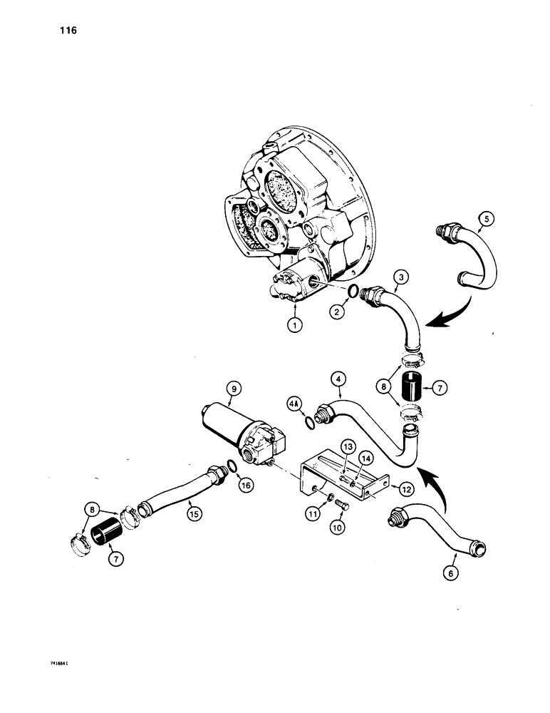 Схема запчастей Case 1450 - (116) - CRAWLER HYDRAULIC CIRCUITS, TRANSMISSION TO TORQUE CONVERTER PUMP (06) - POWER TRAIN