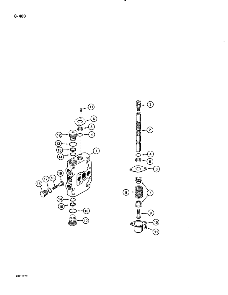 Схема запчастей Case 580K - (08-400) - THREE-POINT HITCH CONTROL VALVE, PITCH AND TILT SECTIONS (08) - HYDRAULICS