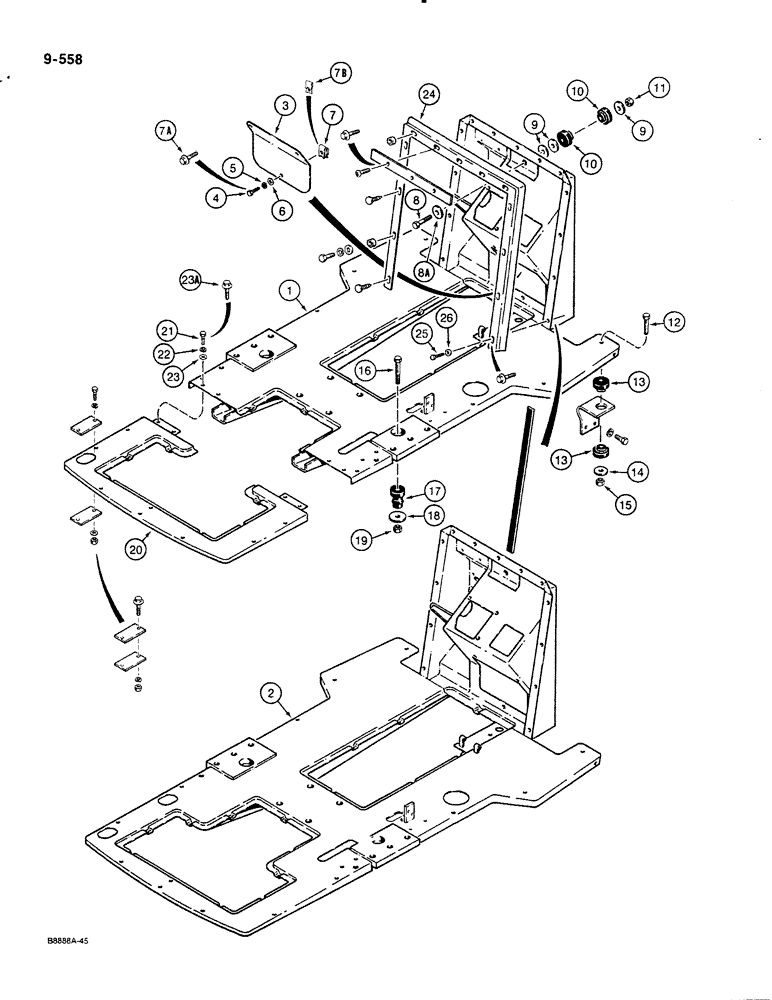 Схема запчастей Case 580K - (09-558) - OPERATORS COMPARTMENT FRAME AND MOUNTING (09) - CHASSIS/ATTACHMENTS