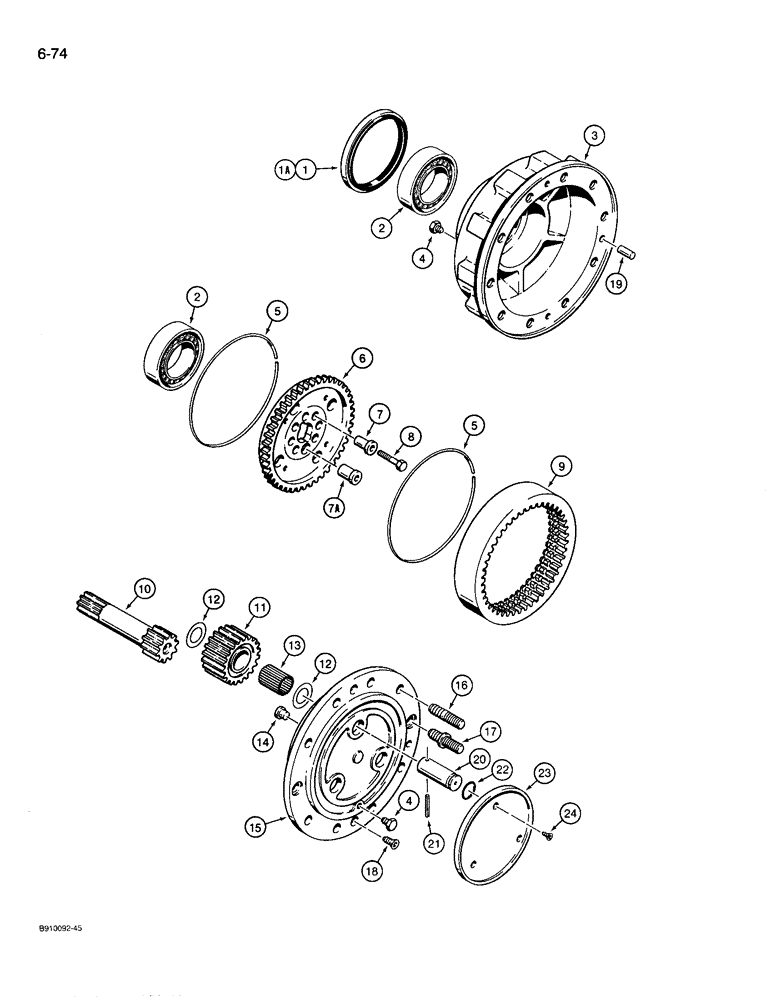 Схема запчастей Case 780D - (6-74) - REAR AXLE, PLANETARY (06) - POWER TRAIN