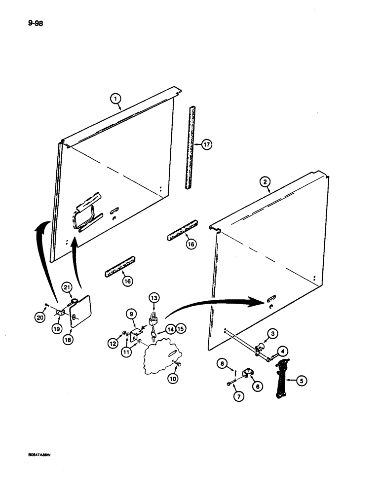 Схема запчастей Case 680L - (9-098) - ENGINE SIDE PANELS (09) - CHASSIS/ATTACHMENTS