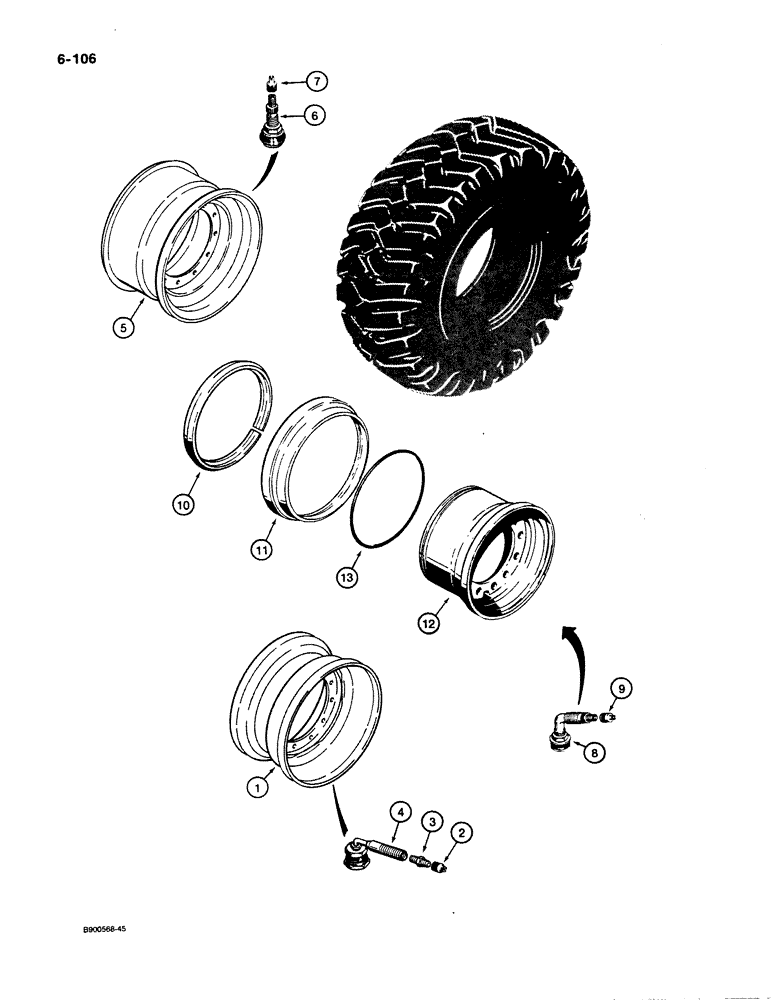 Схема запчастей Case 621 - (6-106) - WHEELS (06) - POWER TRAIN