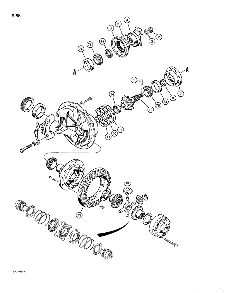 Схема запчастей Case 621 - (6-68) - FRONT AND REAR AXLE DIFFERENTIAL (06) - POWER TRAIN