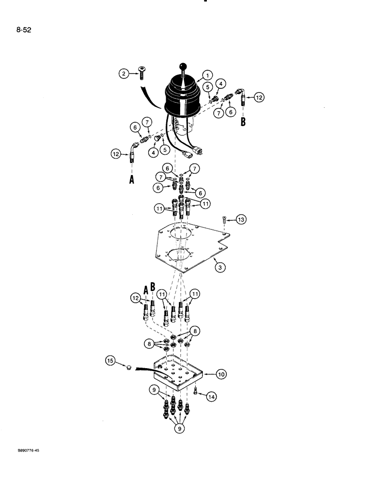 Схема запчастей Case 821 - (8-052) - REMOTE LOADER CONTROL CIRCUIT, SINGLE LEVER WITH TWO SPOOL VALVE (08) - HYDRAULICS