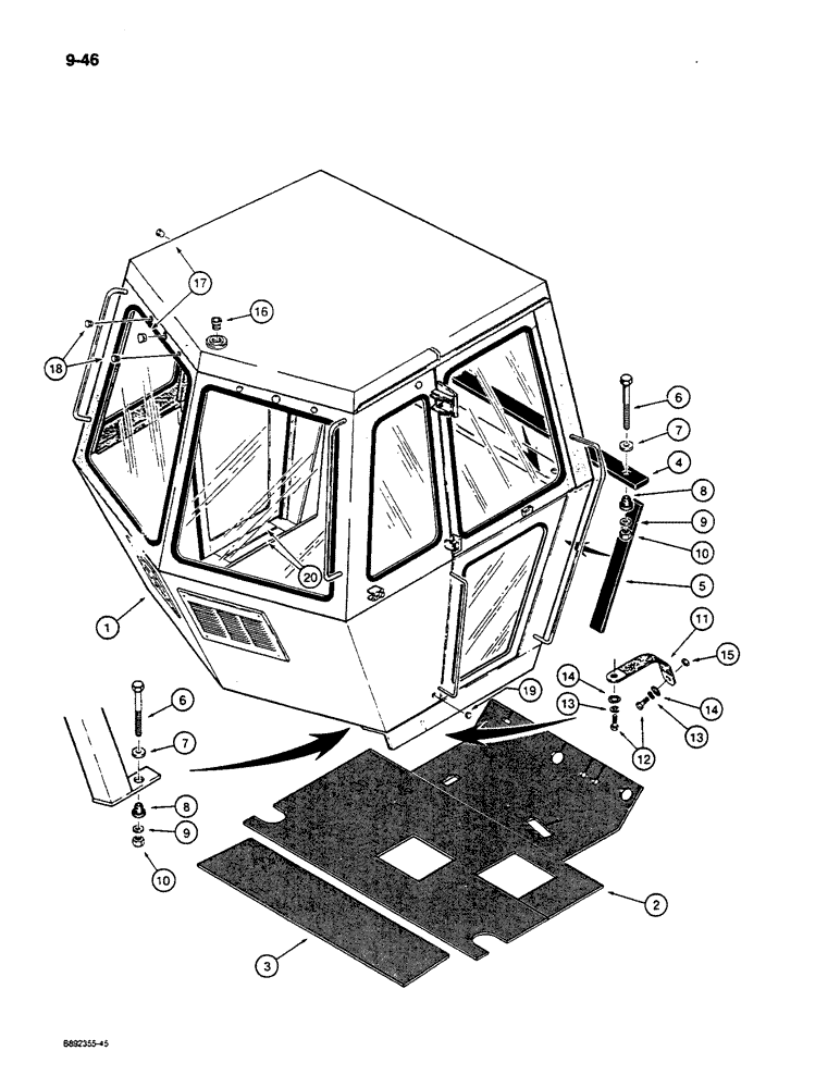 Схема запчастей Case W14C - (9-46) - CAB MOUNTING AND FLOOR MATS (09) - CHASSIS/ATTACHMENTS