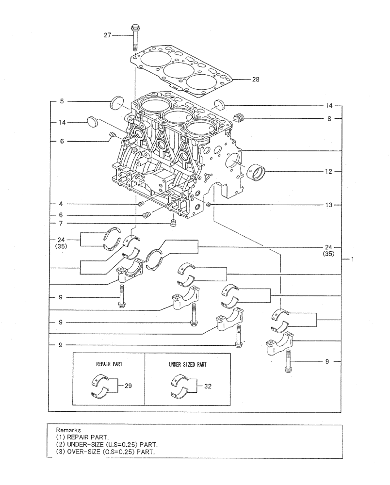 Схема запчастей Case CX31B - (08-001) - CYLINDER BLOCK (10) - ENGINE