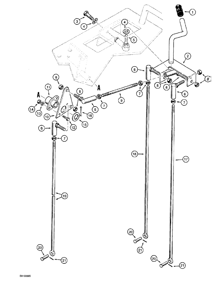 Схема запчастей Case 760 - (09-098) - BACKFILL BLADE OR REEL CARRIER LIFT CTRL HANDLE, VALVE CTRL RODS HAVE MALE THREADS AT BALL JOINT END (86) - DOZER