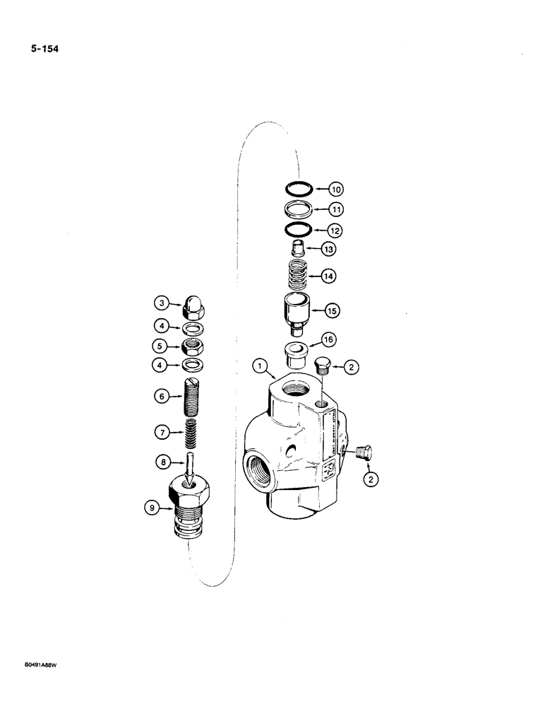 Схема запчастей Case W36 - (5-154) - STEERING RELIEF VALVE - L104049 (05) - STEERING