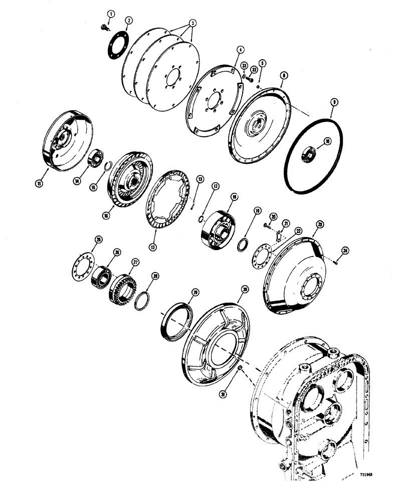 Схема запчастей Case W20 - (100) - L55661 TRANS. FRONT COVER INPUT SHAFT AND TORQUE CONVERTER, TRANS. S.N. 51828 AND AFTER (06) - POWER TRAIN