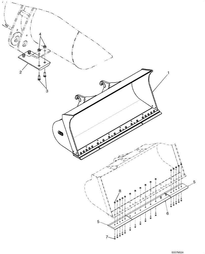 Схема запчастей Case 521E - (09-25) - LOADER BUCKET - WITH BOLT ON EDGE AND SKID PADS - JRB (09) - CHASSIS