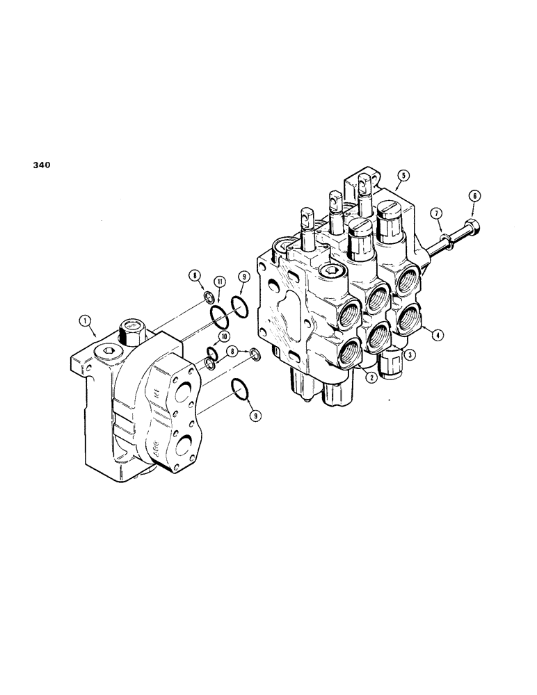 Схема запчастей Case 1150B - (340) - R40906 THREE SPOOL VALVE, TILT DOZER WITH RIPPER, R40908 (07) - HYDRAULIC SYSTEM