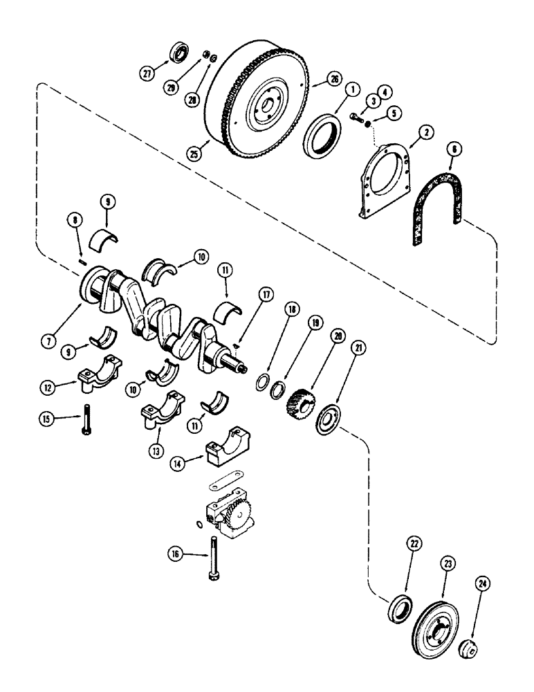 Схема запчастей Case 310G - (036) - CRANKSHAFT AND FLYWHEEL, (148B) SPARK IGNITION ENGINE (01) - ENGINE