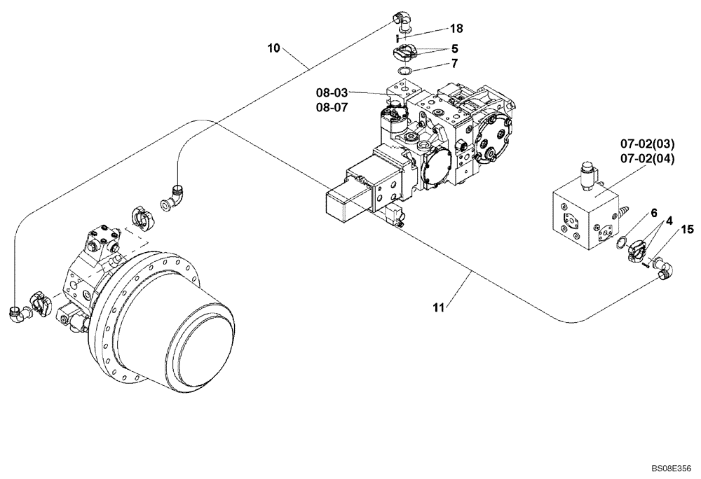 Схема запчастей Case SV210 - (08-06[01]) - HYDRAULIC LINES - FRONT DRUM DRIVE ATCH (GROUP 312) (ND139574) (08) - HYDRAULICS