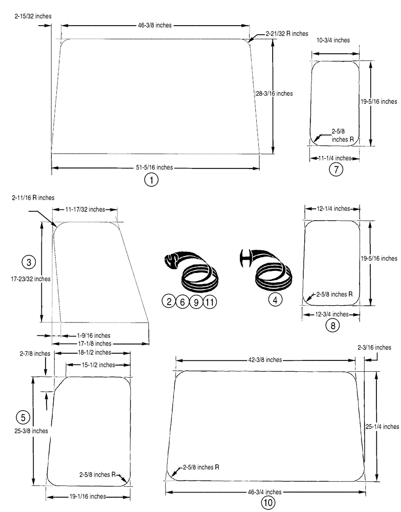 Схема запчастей Case 650H - (09-28) - CAB GLASS (09) - CHASSIS