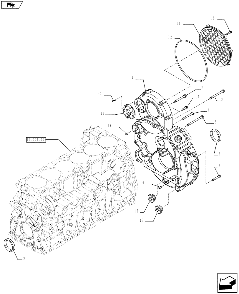 Схема запчастей Case F2CE9684E E017 - (10.102.03) - FLYWHEEL CASE (504129217 - 504134507) (01) - ENGINE