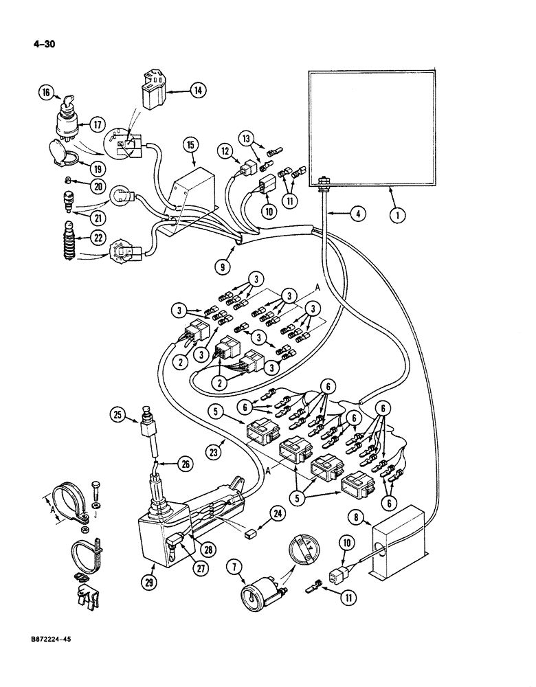 Схема запчастей Case 125B - (4-30) - CAB ELECTRICAL HARNESS, P.I.N. 74771, 74773, 74775, 74777, THRU 74963, 21801 - 21868, 26801 & AFTER (04) - ELECTRICAL SYSTEMS