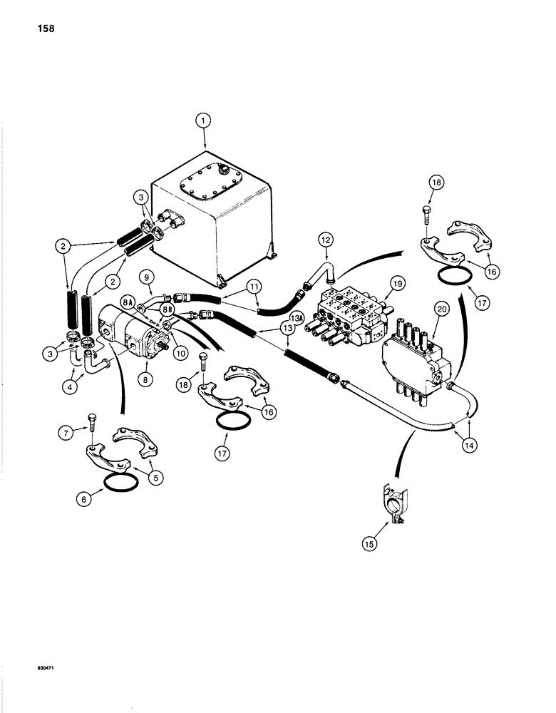 Схема запчастей Case 1280B - (158) - MAIN HYDRAULIC PUMP LINES (08) - HYDRAULICS