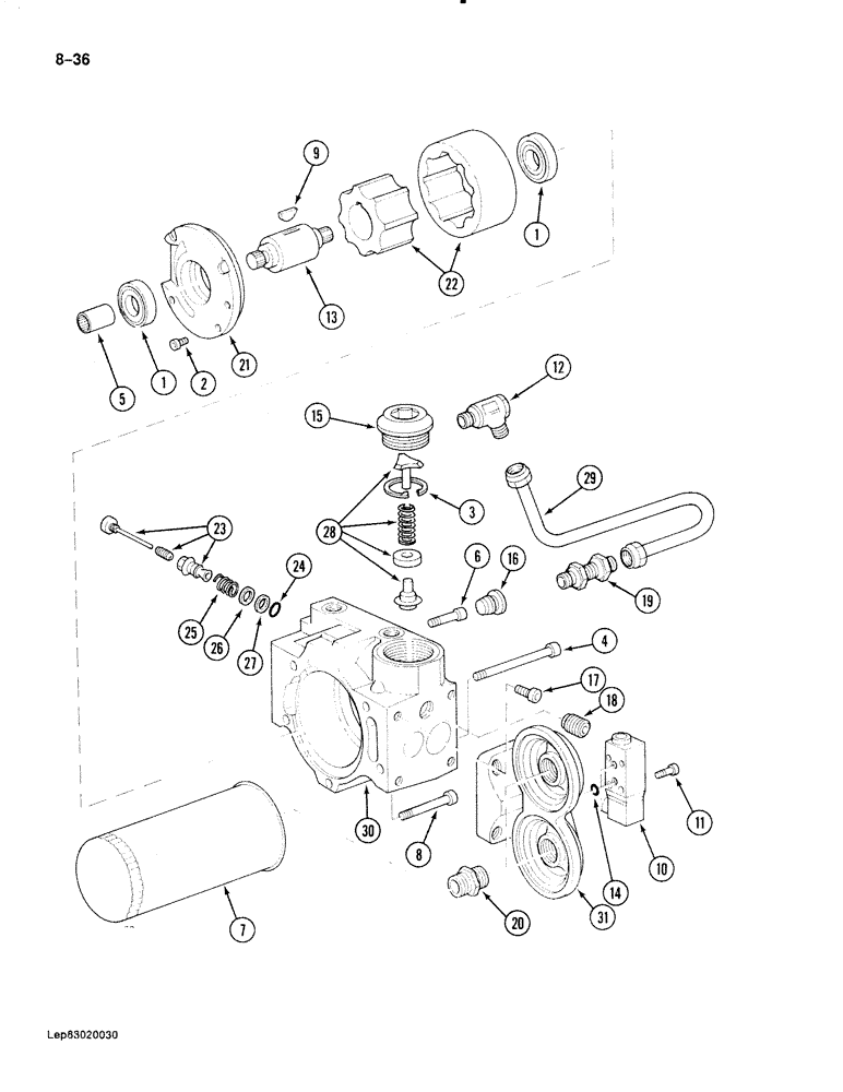 Схема запчастей Case 888 - (8-036) - HIGH PRESSURE HYDRAULIC PUMP (08) - HYDRAULICS