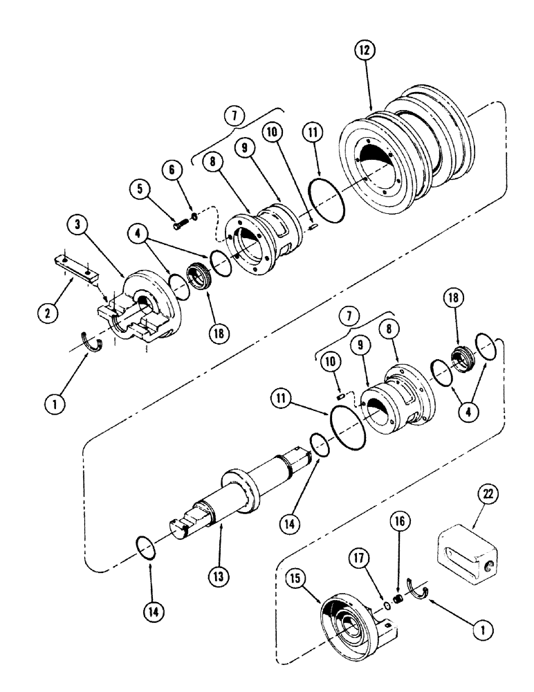 Схема запчастей Case 50 - (5-118) - DOUBLE FLANGE TRACK ROLLER, TYPE B (11) - TRACKS/STEERING