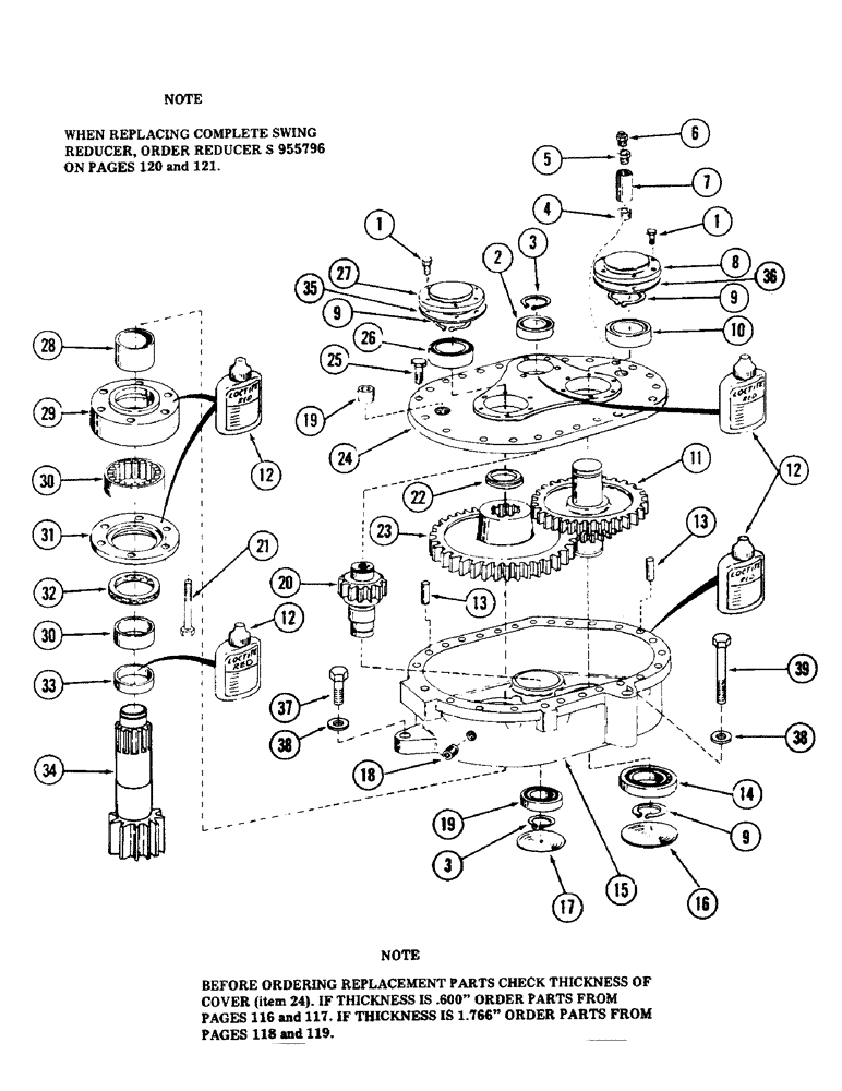 Схема запчастей Case 40 - (116) - SWING REDUCER, (USED ON UNITS WITH PIN 6270716 THRU 6270824) (39) - FRAMES AND BALLASTING