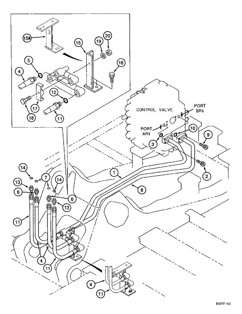 Схема запчастей Case 9010B - (8-060) - BOOM CYLINDER LINES, MODELS WITHOUT LOAD HOLD (08) - HYDRAULICS