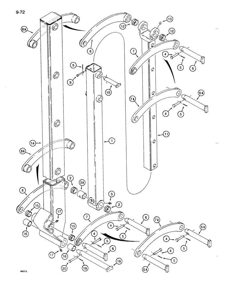 Схема запчастей Case 1085B - (9-072) - Y BOOM ARM EXTENSIONS AND TOOL ATTACHMENT (09) - CHASSIS