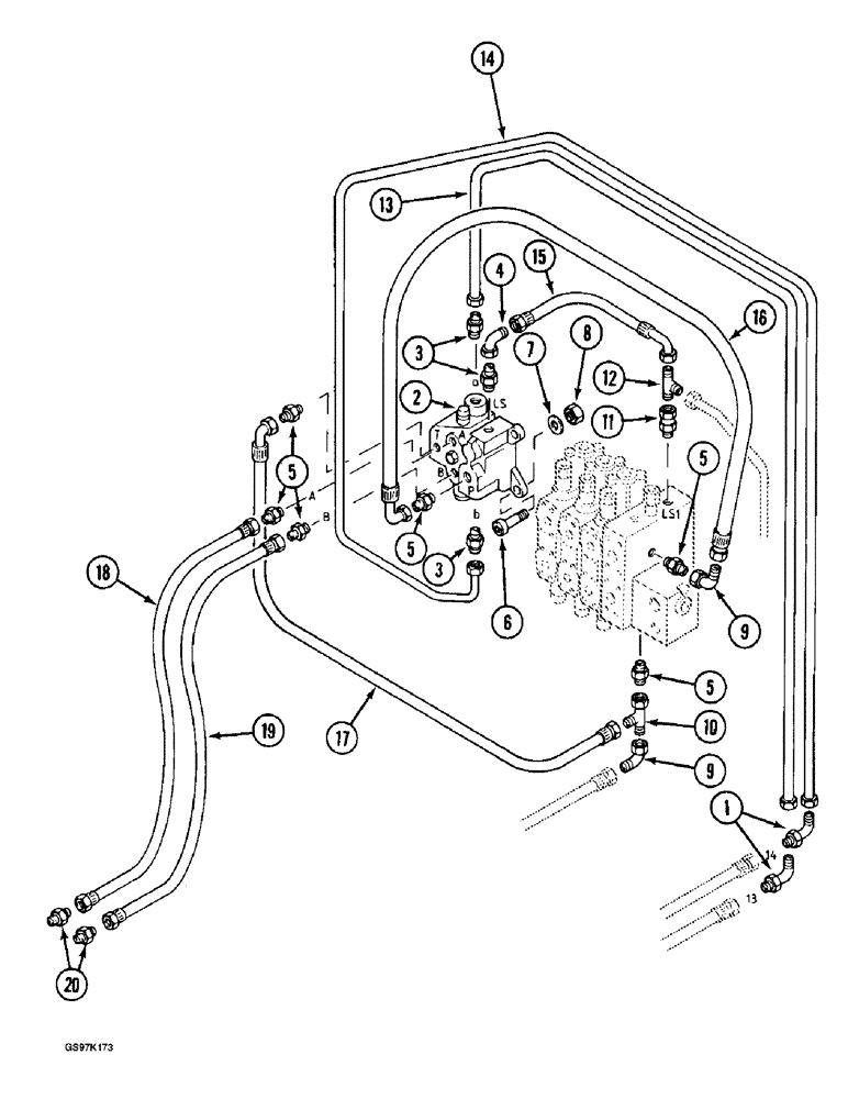 Схема запчастей Case 888 - (8F-06) - HYDRAULIC CONTROL CIRCUIT, TO OPTION CONTROL VALVE (08) - HYDRAULICS