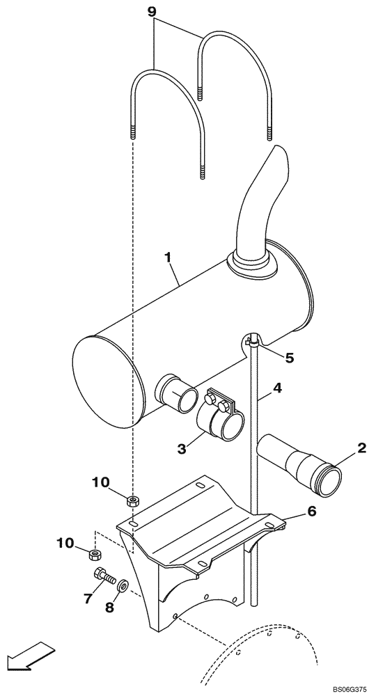 Схема запчастей Case CX210 - (02-03) - EXHAUST SYSTEM - MUFFLER (02) - ENGINE