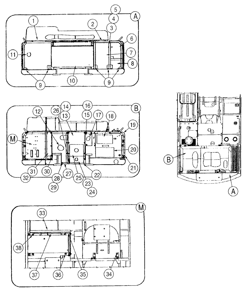 Схема запчастей Case 9050B - (9-028) - UPPER STRUCTURE, COVERS AND INSULATION, P.I.N. EAC0501196 AND AFTER (09) - CHASSIS/ATTACHMENTS