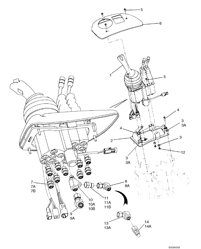 Схема запчастей Case 921E - (08-25) - LOADER CONTROL - JOYSTICK WITH DUAL LEVER MOUNTING (08) - HYDRAULICS