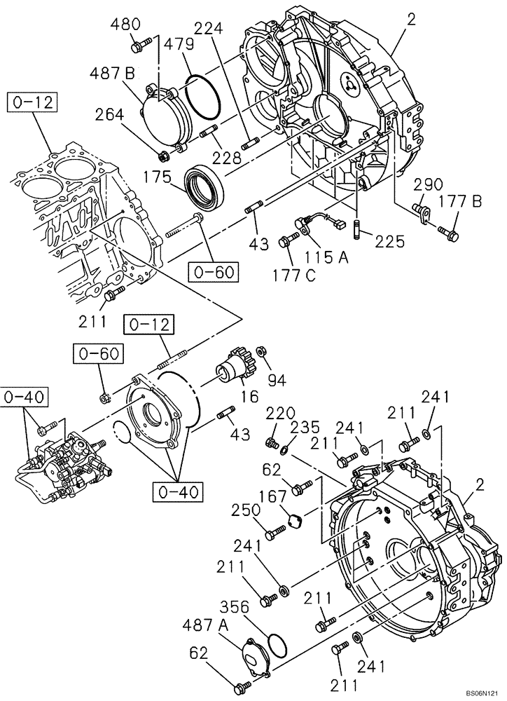 Схема запчастей Case CX290B - (02-16) - ENGINE FLYWHEEL HOUSING (02) - ENGINE