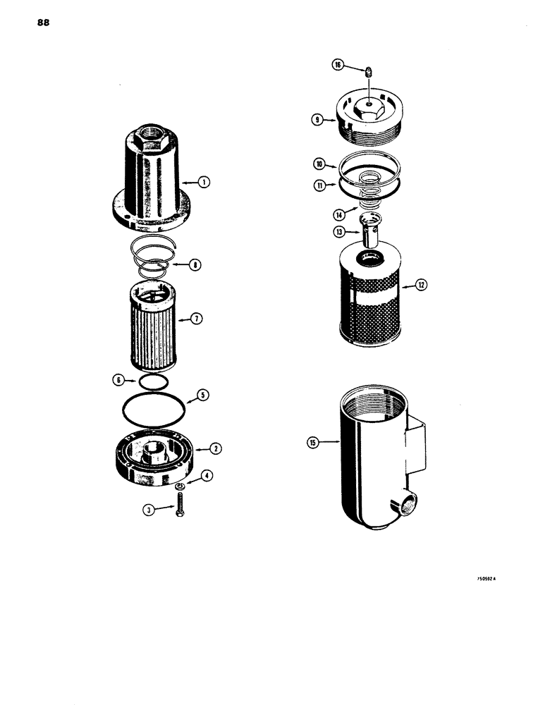 Схема запчастей Case 450 - (088) - TRANSMISSION OIL FILTERS, D35144 TRANSMISSION OIL FILTER (03) - TRANSMISSION