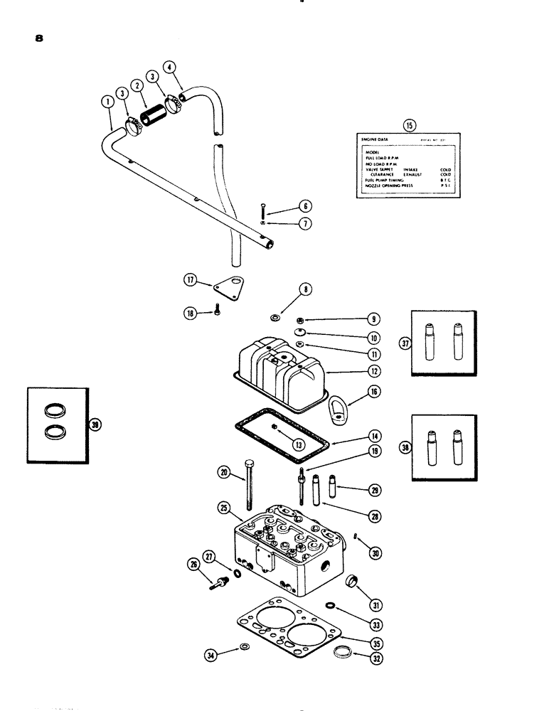 Схема запчастей Case 1150 - (008) - CYLINDER HEAD AND COVER, (401) DIESEL ENGINE, USED PRIOR TO ENG. SN. 2306516 (01) - ENGINE
