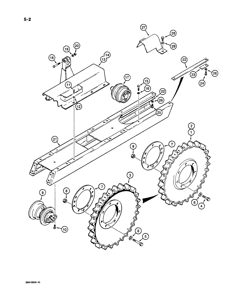 Схема запчастей Case 550 - (5-02) - TRACK FRAME, SPROCKET, ROLLER, AND RECOIL HOUSING (11) - TRACKS/STEERING