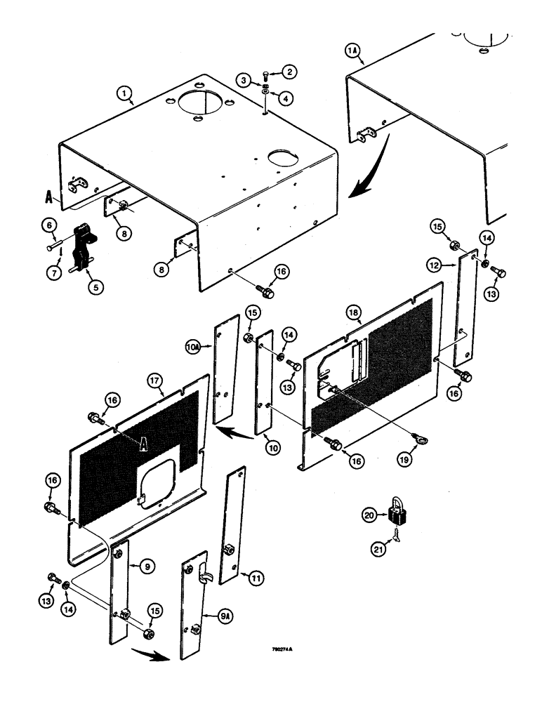 Схема запчастей Case 350B - (288) - HOOD AND SIDE SHIELDS (05) - UPPERSTRUCTURE CHASSIS