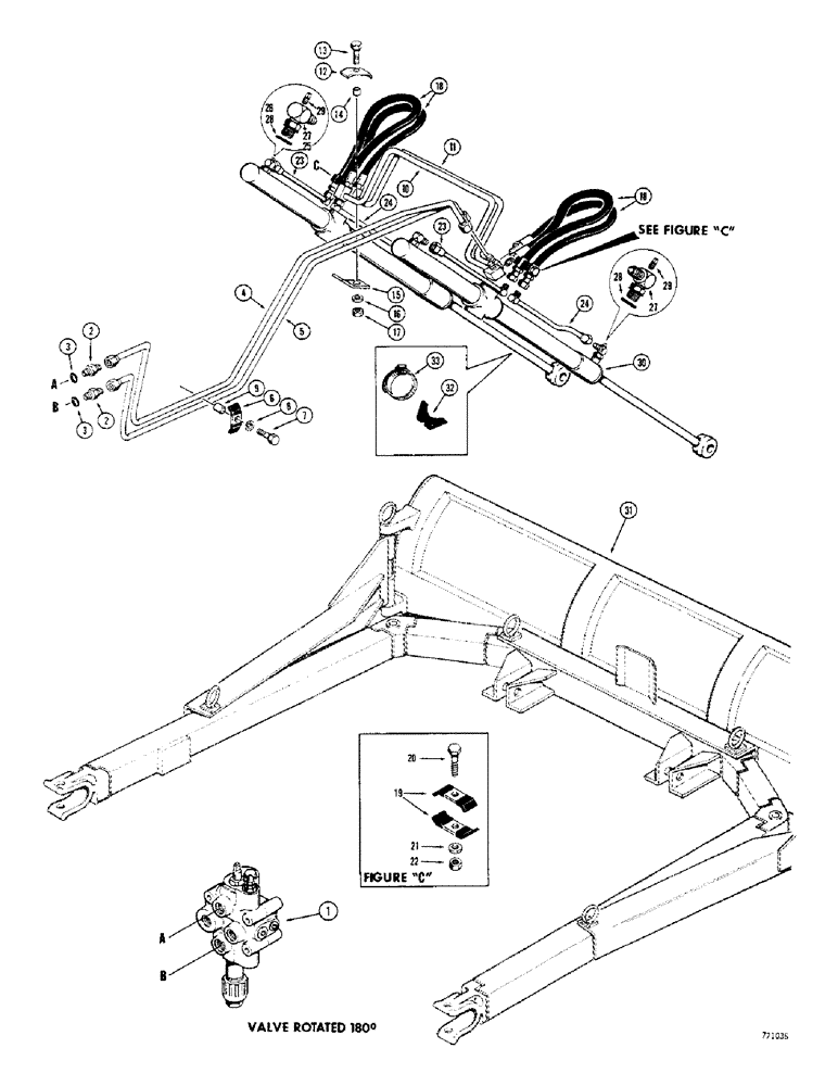 Схема запчастей Case 350 - (190) - DOZER LIFT HYD.CIRCUIT USED ON ALL MODEL EXCEPT PWR.ANGLE TILT DOZ.,PWR.ANGLE TILT DOZ.BEF.SN3047966 (07) - HYDRAULIC SYSTEM