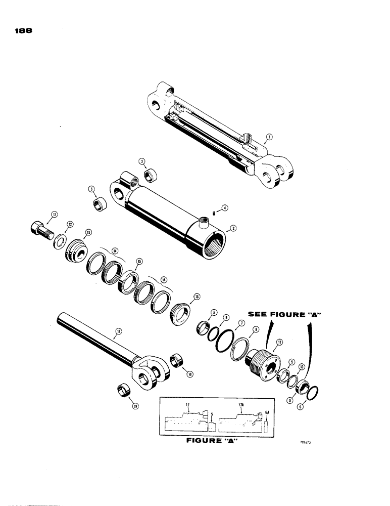 Схема запчастей Case 850 - (188) - LOADER HYDRA-LEVELING CYLINDERS, USES SPLIT SNAP IN OUTER ROD WIPER (07) - HYDRAULIC SYSTEM