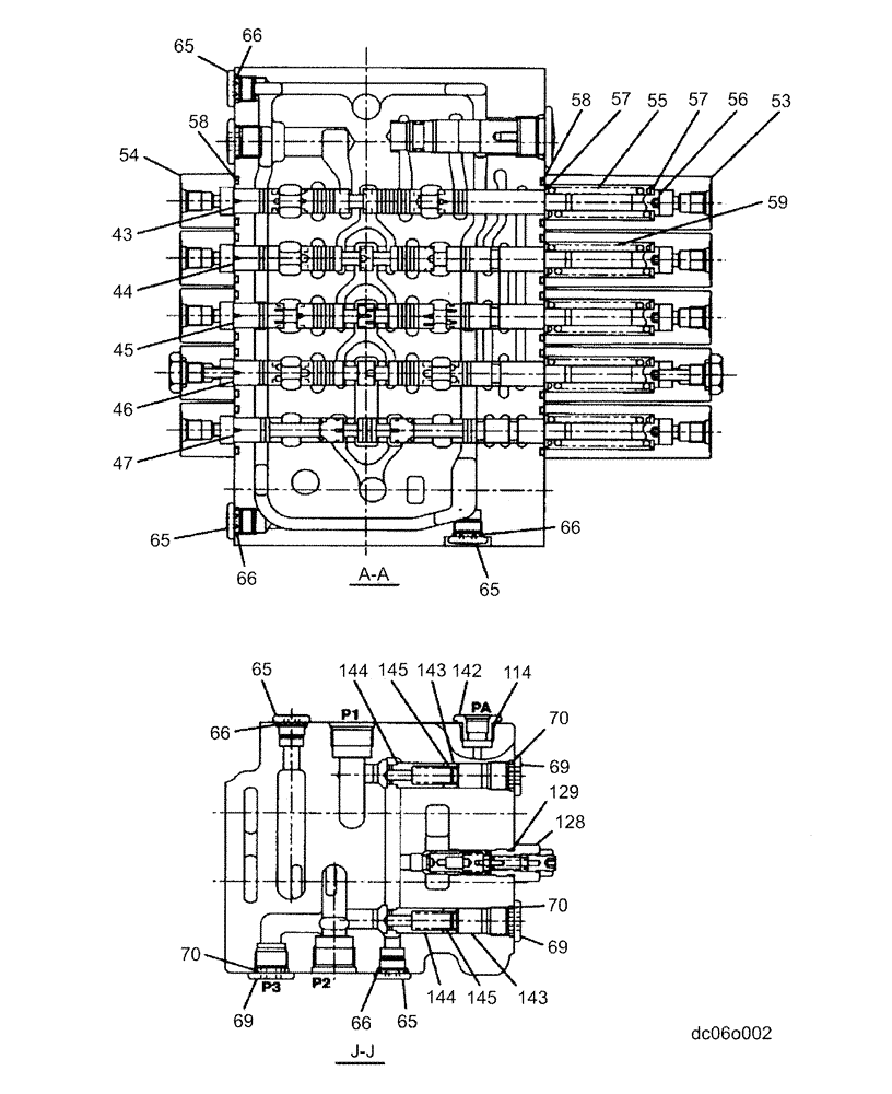 Схема запчастей Case CX80 - (08-70) - CONTROL VALVE - STD - (KAJ5076) 2 OF 8 (08) - HYDRAULICS