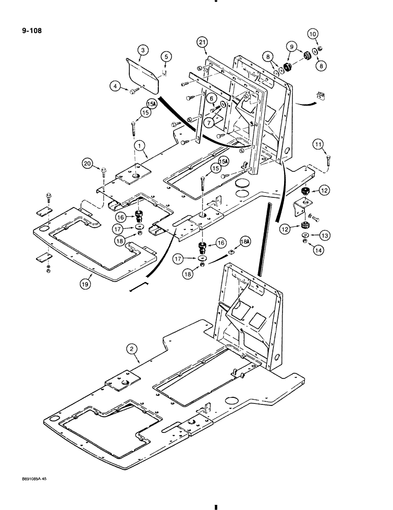 Схема запчастей Case 580K - (9-108) - OPERATORS COMPARTMENT FRAME AND MOUNTING (09) - CHASSIS/ATTACHMENTS