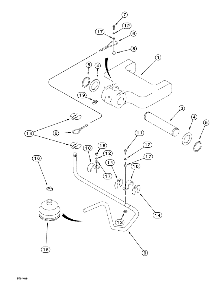 Схема запчастей Case 580L - (9-045) - BOOM LATCH (09) - CHASSIS/ATTACHMENTS