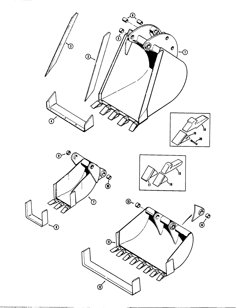 Схема запчастей Case 680CK - (140) - BACKHOE BUCKETS (OPTIONAL TYPES), TRENCHING BUCKETS (MACHINERY ITEM) (84) - BOOMS, DIPPERS & BUCKETS