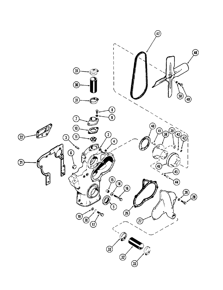 Схема запчастей Case 580 - (005E) - TIMING GEAR COVER, (188) DIESEL ENGINE, 1ST USED ENG. SER. NO. 2679761 1 PIECE COVER (10) - ENGINE