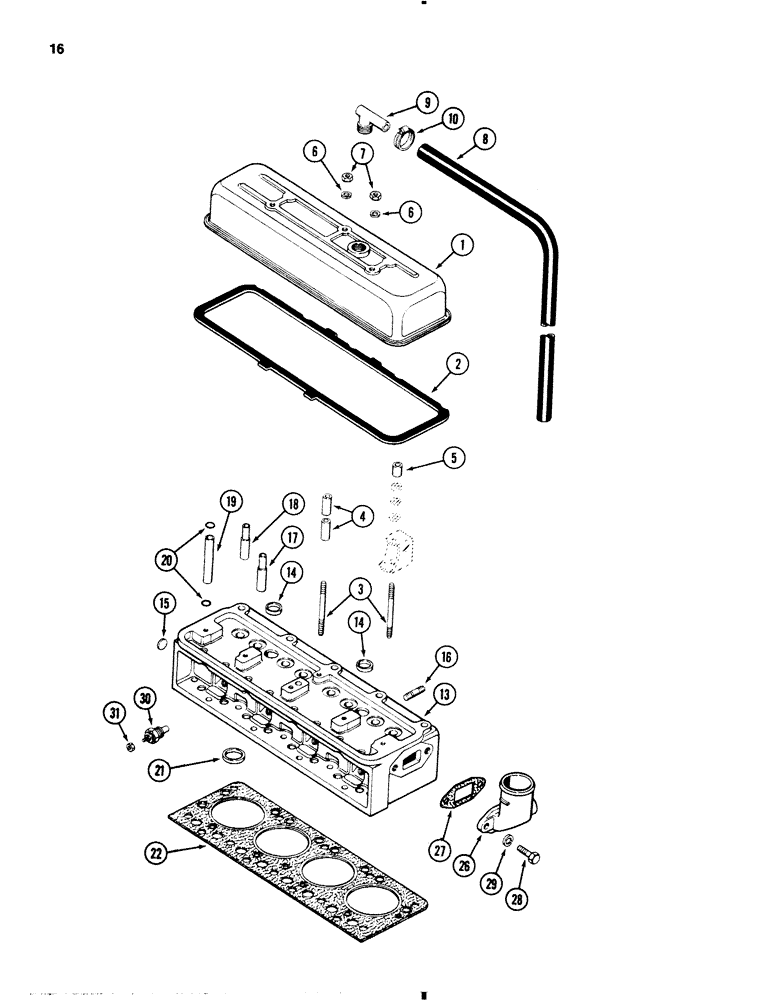 Схема запчастей Case 1845B - (016) - CYLINDER HEAD AND COVER, 159 SPARK IGNITION ENGINE (02) - ENGINE