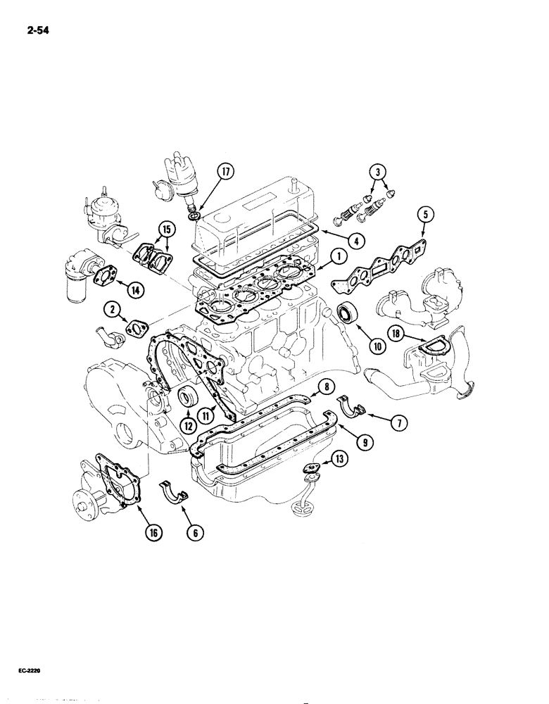 Схема запчастей Case 1825 - (2-54) - ENGINE GASKET KIT, GASOLINE MODELS (02) - ENGINE