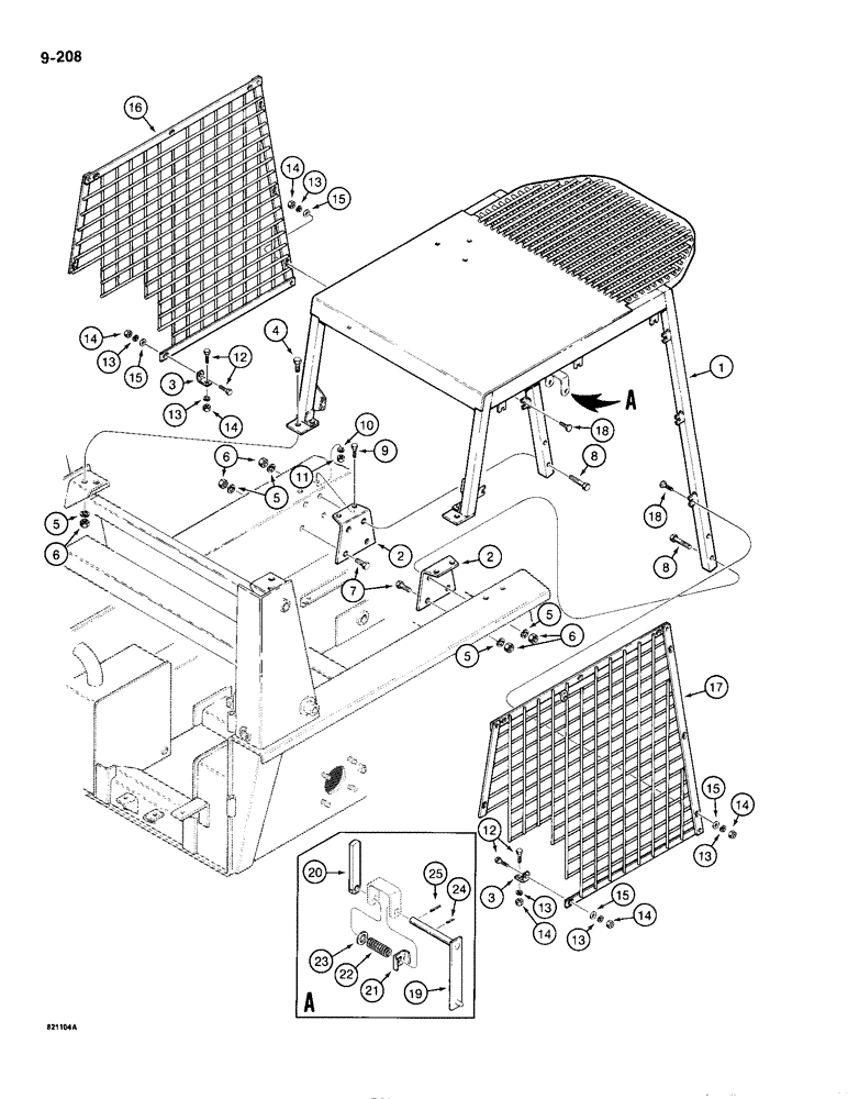 Схема запчастей Case 1835B - (9-208) - ROPS CANOPY AND SIDE SCREENS (09) - CHASSIS/ATTACHMENTS