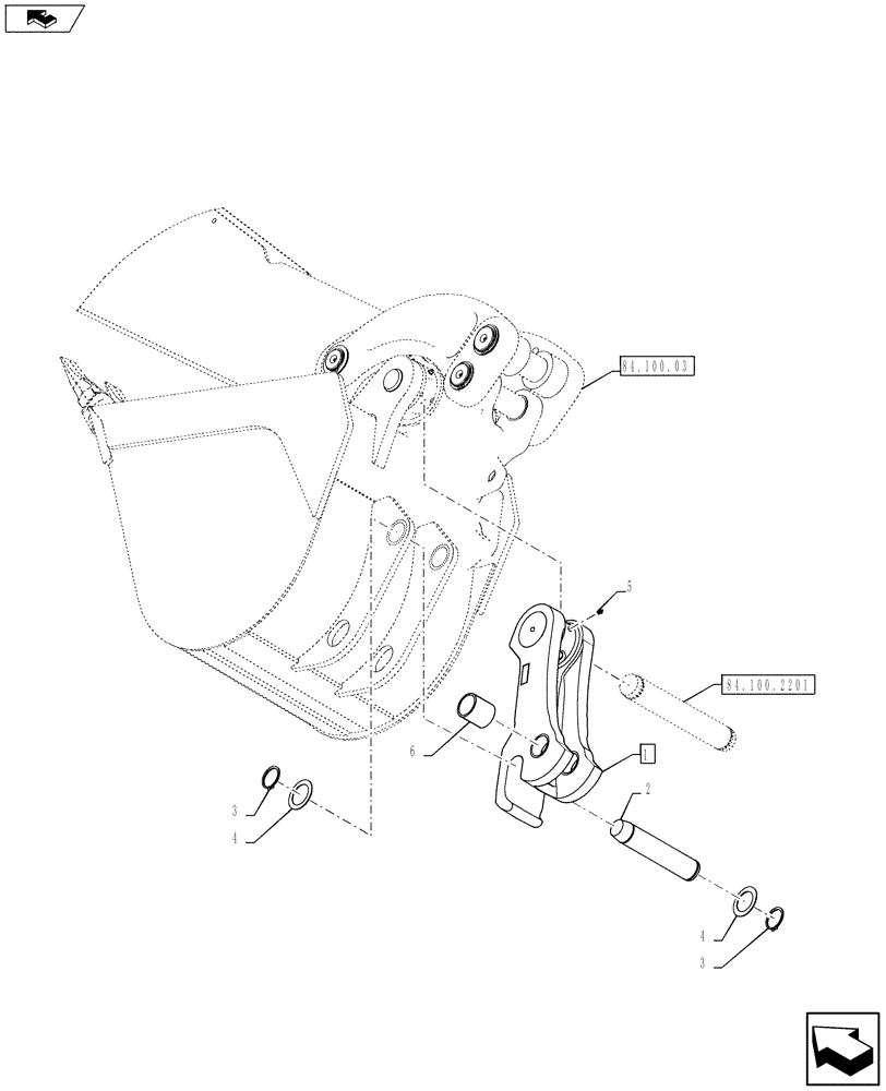 Схема запчастей Case 590SN - (84.100.2101) - BACKHOE - HYDRAULIC COUPLER LINK AND BUCKET PIN (84) - BOOMS, DIPPERS & BUCKETS