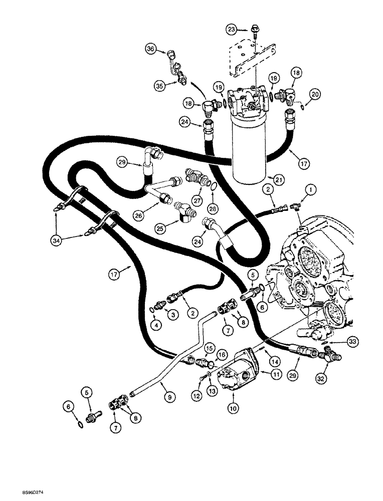 Схема запчастей Case 1150G - (6-034) - TRANSMISSION HYDRAULIC CIRCUIT, TORQUE CONVERTER TO TRANSMISSION (03) - TRANSMISSION