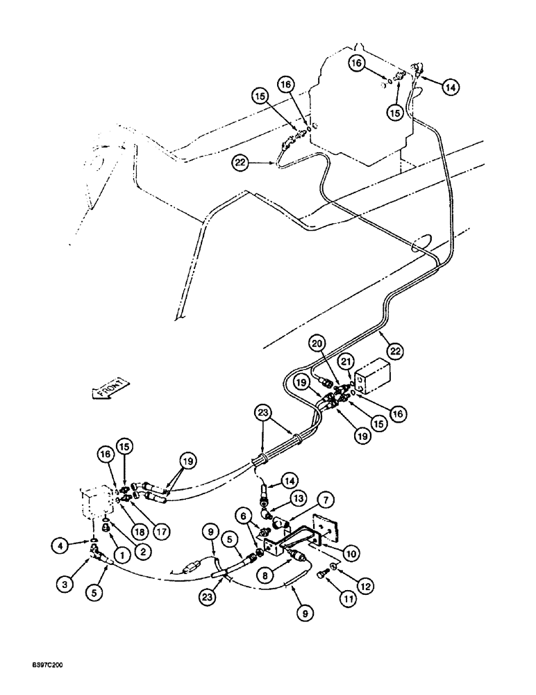 Схема запчастей Case 9030B - (8-080) - SINGLE ACTION AUXILIARY EQUIPMENT OPTION, PILOT CONTROL LINES (08) - HYDRAULICS